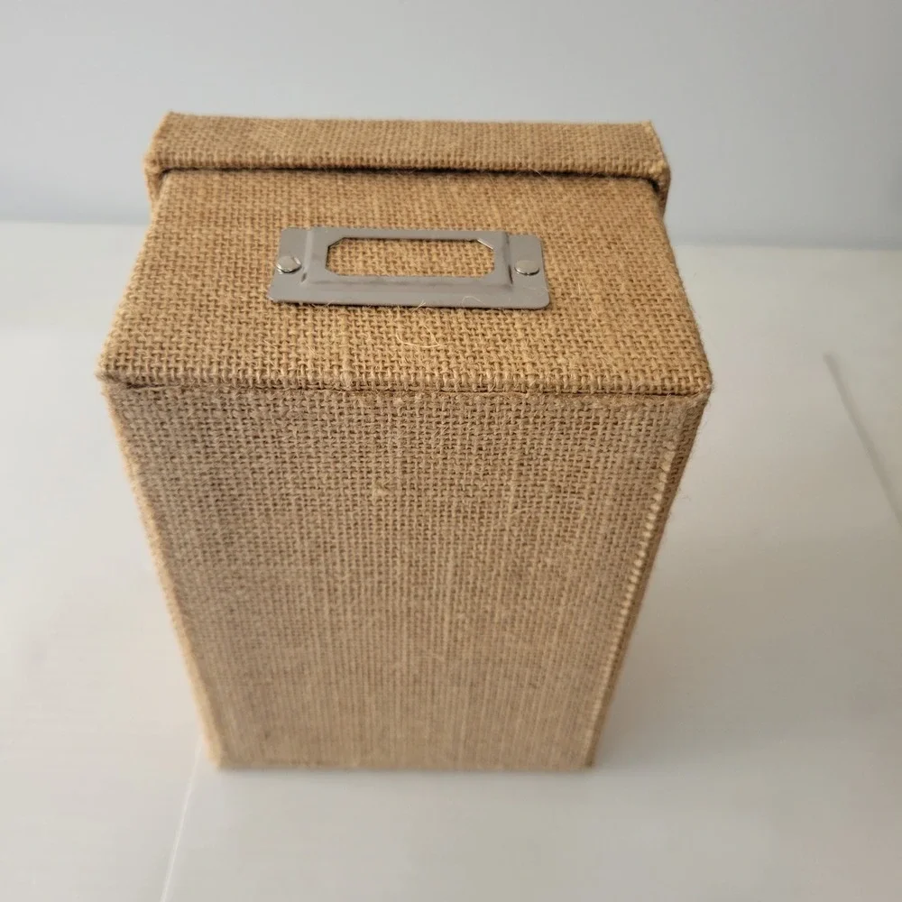 Storage Box Women Small Brown Burlap Jute Rustic With Lid Label Holder